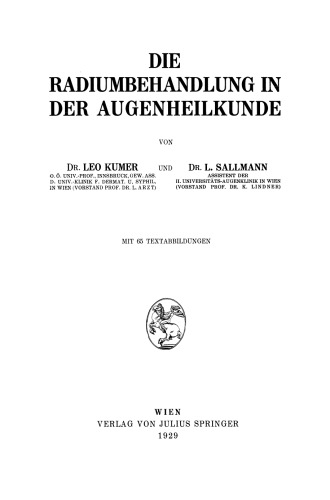 Die Radiumbehandlung in der Augenheilkunde