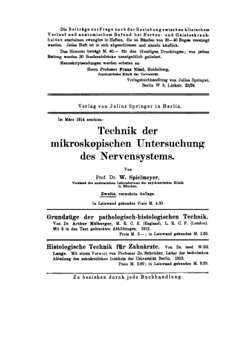 Beiträge zur Frage Nach der Beziehung Zwischen Klinischem Verlauf und Anatomischem Befund bei Nerven- und Geisteskrankheiten