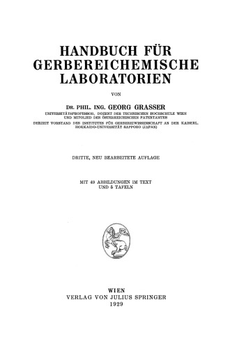 Handbuch für Gerbereichemische Laboratorien