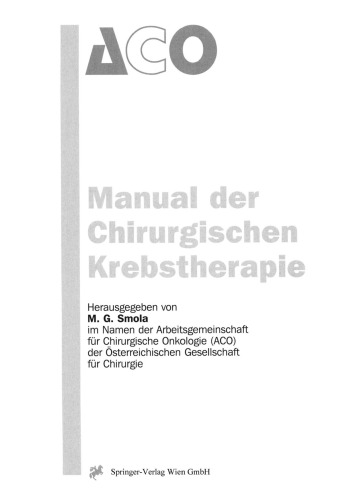 Manual der Chirurgischen Krebstherapie