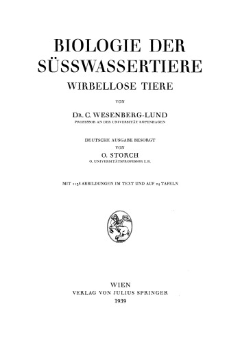 Biologie der Süsswassertiere: Wirbellose Tiere