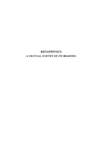 Metaphysics: A Critical Survey of its Meaning
