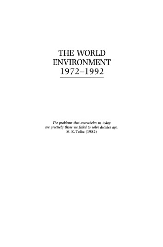 The World Environment 1972–1992: Two decades of challenge