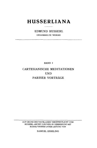 Cartesianische Meditationen und Pariser Vorträge