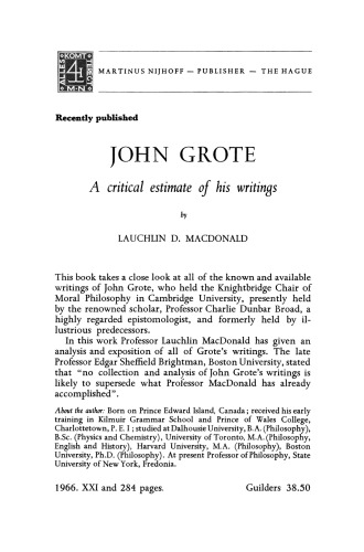 John Grote: A Critical Estimate of his Writings