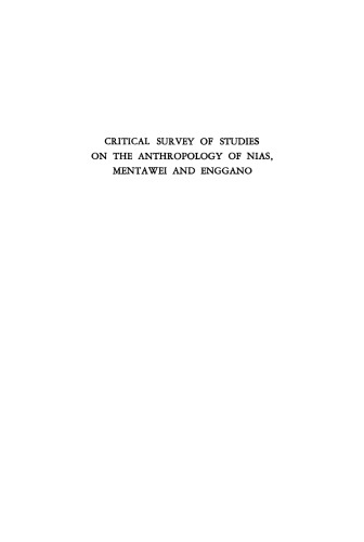 Critical Survey of Studies on the Anthropology of Nias, Mentawei and Enggano