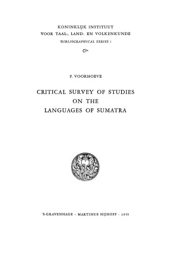 Critical Survey Of Studies On The Languages of Sumatra