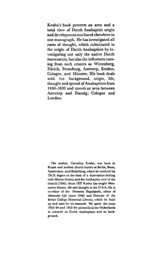 Dutch Anabaptism: Origin, Spread, Life and Thought (1450–1600)