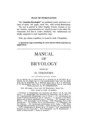 Studien über Asiatische Jubuleae (De Frullaniaceis XV–XVII) mit Einer Einleitung: Bryologie und Hepaticologie Ihre Methodik und Zukunft