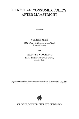 European Consumer Policy after Maastricht