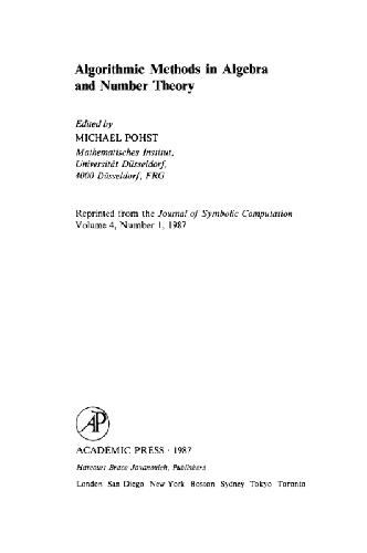 Algorithmic Methods in Algebra and Number Theory