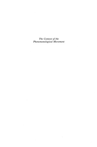 The Context of the Phenomenological Movement