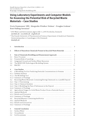 Water Pollution: Environmental Impact Assessment of Recycled Wastes on Surface and Ground Waters; Risk Analysis