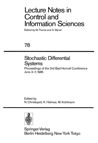 Stochastic Differential Systems: Proceedings of the 3rd Bad Honnef Conference June 3–7, 1985