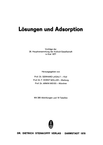 Progress in Colloid & Polymer Science: Lösungen und Adsorption