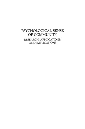 Psychological Sense of Community: Research, Applications, and Implications