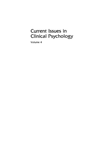 Current Issues in Clinical Psychology: Volume 4