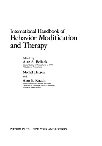 International Handbook of Behavior Modification and Therapy