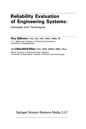 Reliability Evaluation of Engineering Systems: Concepts and Techniques