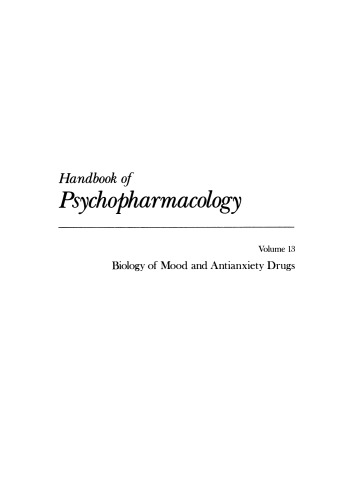 Handbook of Psychopharmacology: Volume 13 Biology of Mood and Antianxiety Drugs