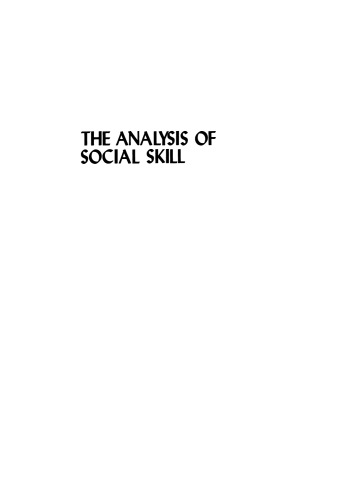 The Analysis of Social Skill