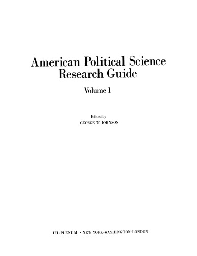 American Political Science Research Guide: Volume 1