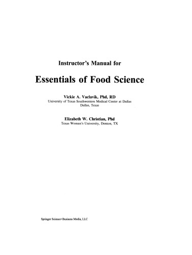 Instructor’s Manual for Essentials of Food Science
