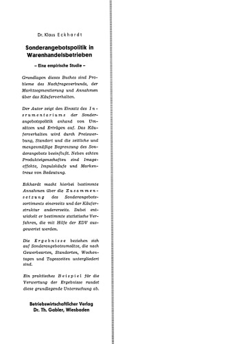 Sonderangebotspolitik in Warenhandelsbetrieben: Eine empirische Studie