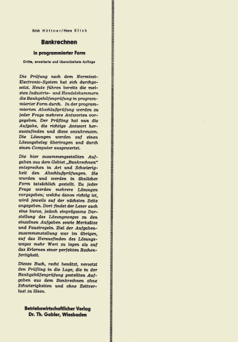 Bankrechnen in programmierter Form: Ein Buch zur Vorbereitung auf die Bankgehilfenprüfung