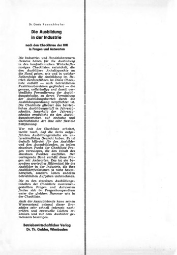 Die Ausbildung in der Industrie nach der Check-Liste der Industrie- und Handelskammern