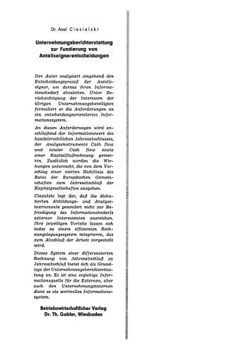 Unternehmungsberichterstattung zur Fundierung von Anteilseignerentscheidungen