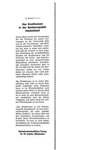 Das Kreditwesen in der Bundesrepublik Deutschland: Aufgaben — Organisation — Rechtsgrundlagen
