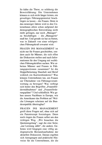 Frauen ins Management von der Reservearmee zur Begabungsreserve