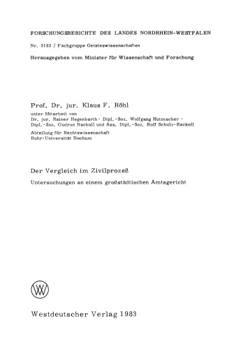 Der Vergleich im Zivilprozeß: Untersuchungen an einem großstädtischen Amtsgericht