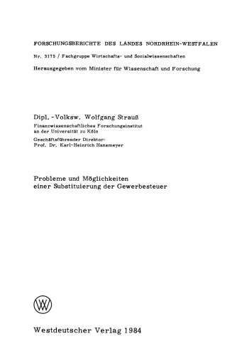 Probleme und Möglichkeiten einer Substituierung der Gewerbesteuer