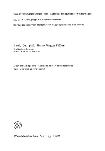 Der Beitrag des Russischen Formalismus zur Versbeschreibung