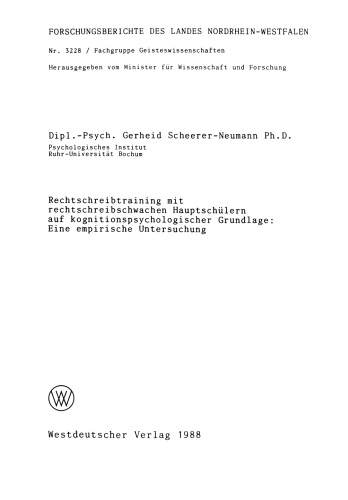 Rechtschreibtraining mit rechtschreibschwachen Hauptschülern auf kognitionspsychologischer Grundlage: Eine empirische Untersuchung