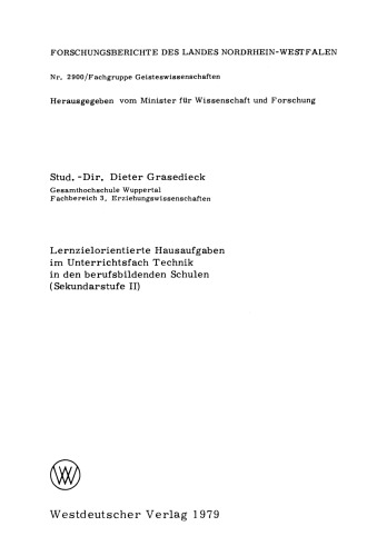 Lernzielorientierte Hausaufgaben im Unterrichtsfach Technik in den berufsbildenden Schulen (Sekundarstufe II)