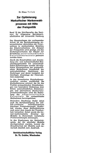 Zur Optimierung Markoffscher Markenwahlprozesse mit Hilfe der Preispolitik