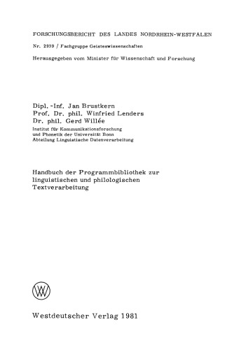 Handbuch der Programmbibliothek zur linguistischen und philologischen Textverarbeitung
