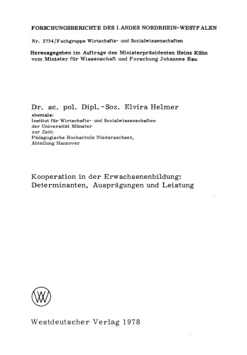 Kooperation in der Erwachsenenbildung: Determinanten, Ausprägungen und Leistung