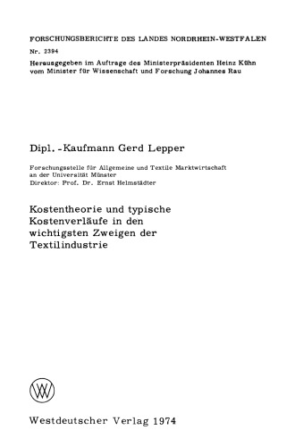Kostentheorie und typische Kostenverläufe in den wichtigsten Zweigen der Textilindustrie