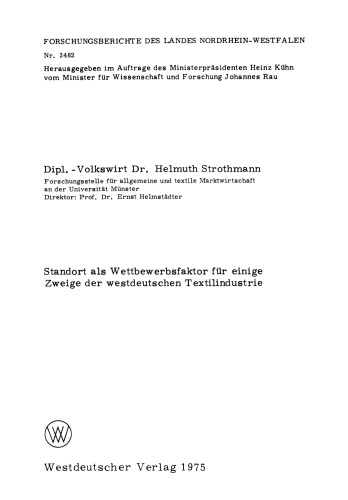 Standort als Wettbewerbsfaktor für einige Zweige der westdeutschen Textilindustrie