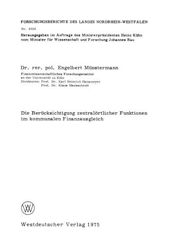 Die Berücksichtigung zentralörtlicher Funktionen im kommunalen Finanzausgleich