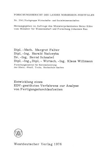 Entwicklung eines EDV-gestützten Verfahrens zur Analyse von Fertigungsdurchlaufzeiten