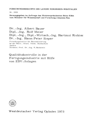 Qualitätskontrolle in der Fertigungsindustrie mit Hilfe von EDV-Anlagen