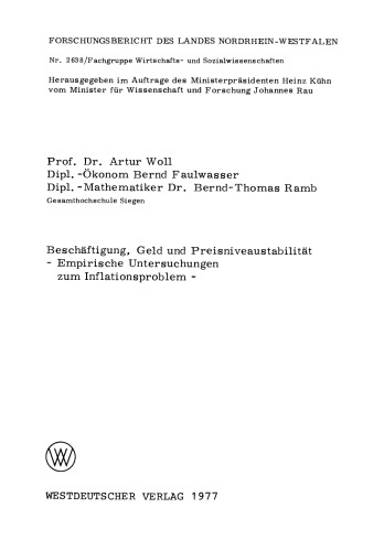 Beschäftigung, Geld und Preisniveaustabilität: Empirische Untersuchungen zum Inflationsproblem