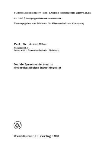 Soziale Sprachvarietäten im niederrheinischen Industriegebiet