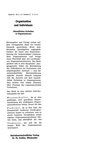 Organisation und Individuum: Menschliches Verhalten in Organisationen