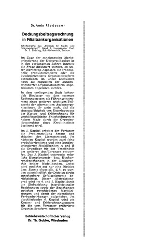 Deckungsbeitragsrechnung in Filialbankorganisationen